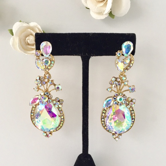 Jewelry - NEW AB STONE FLORAL WEDDING PROM PAGEANT EARRINGS